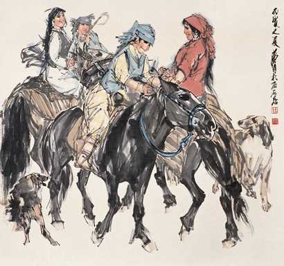 黄冑 丙寅（1986年）作 较力图 立轴
